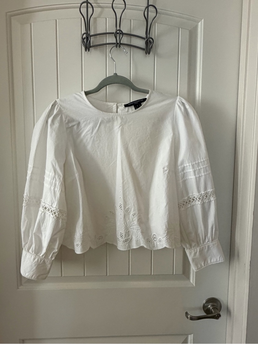 White Eyelet Peasant Top - French Connection - Size M